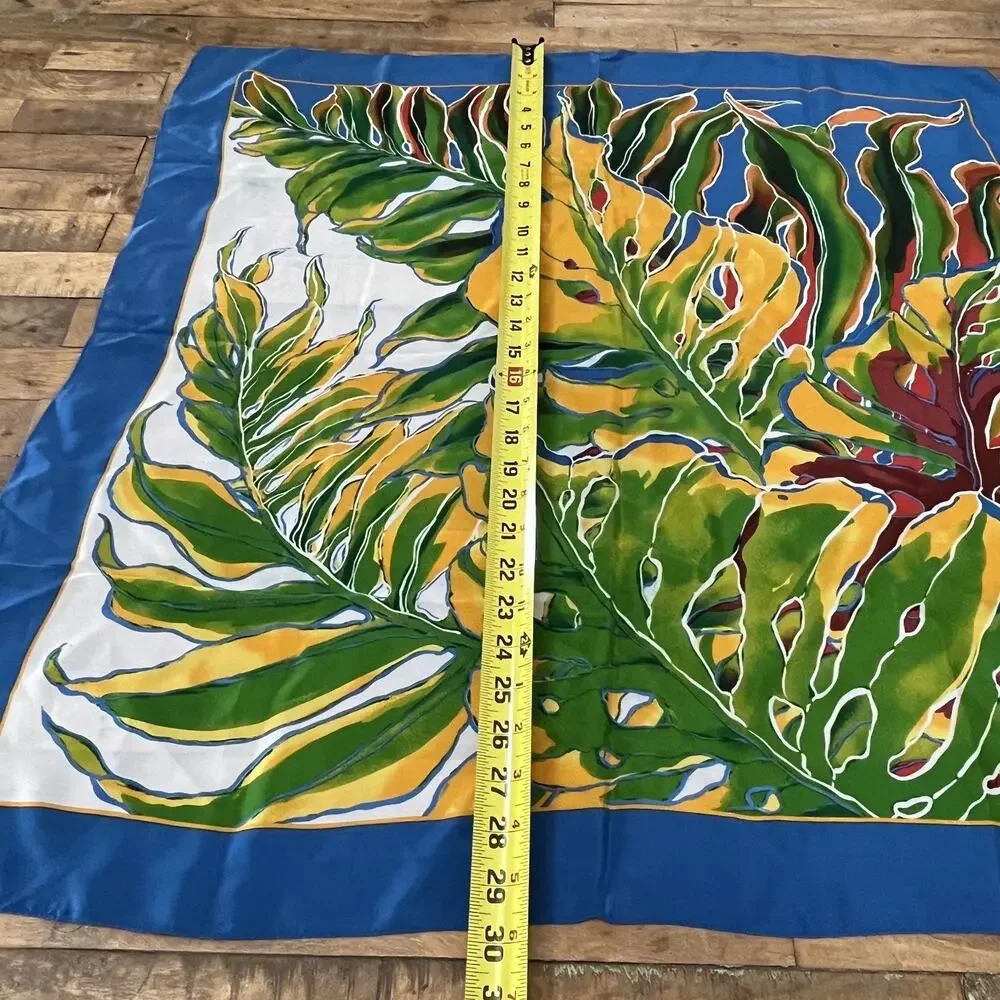 Anne Klein Decorative Silk Scarf 30 in x 30 in Vibrant Tropical Leaves